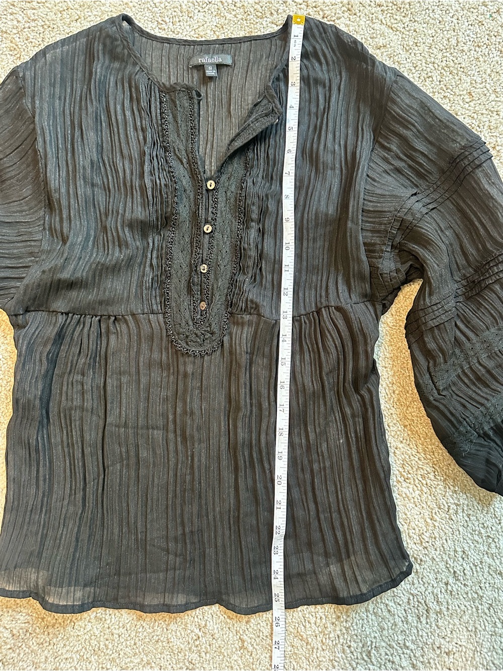 Rafaella Black Crinkle Peasant Blouse - Picture 4 of 6